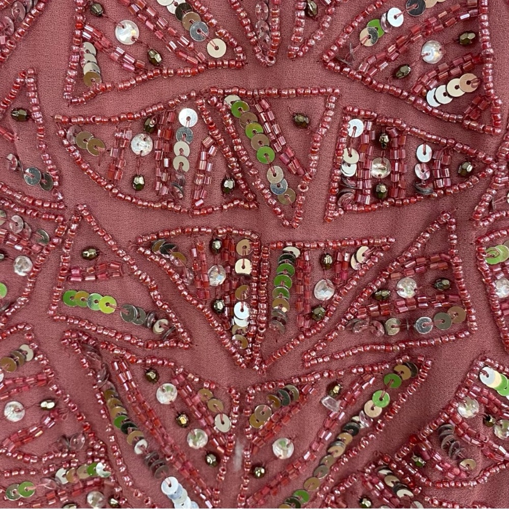 Mac Duggal NEW Rosewood Pink Geometric Sequined Pattern Sleeveless Midi Dress - Picture 4 of 10